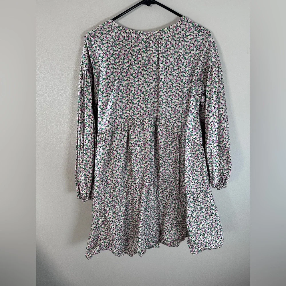 H&M Conscious Floral A-LINE COTTON Dress Floral Puff Sleeve size small - Picture 9 of 9